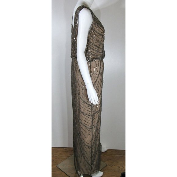 Adrianna Papell Sleeveless Beaded Long Dress with Blouson/Column Women's Size 12 - Picture 3 of 6
